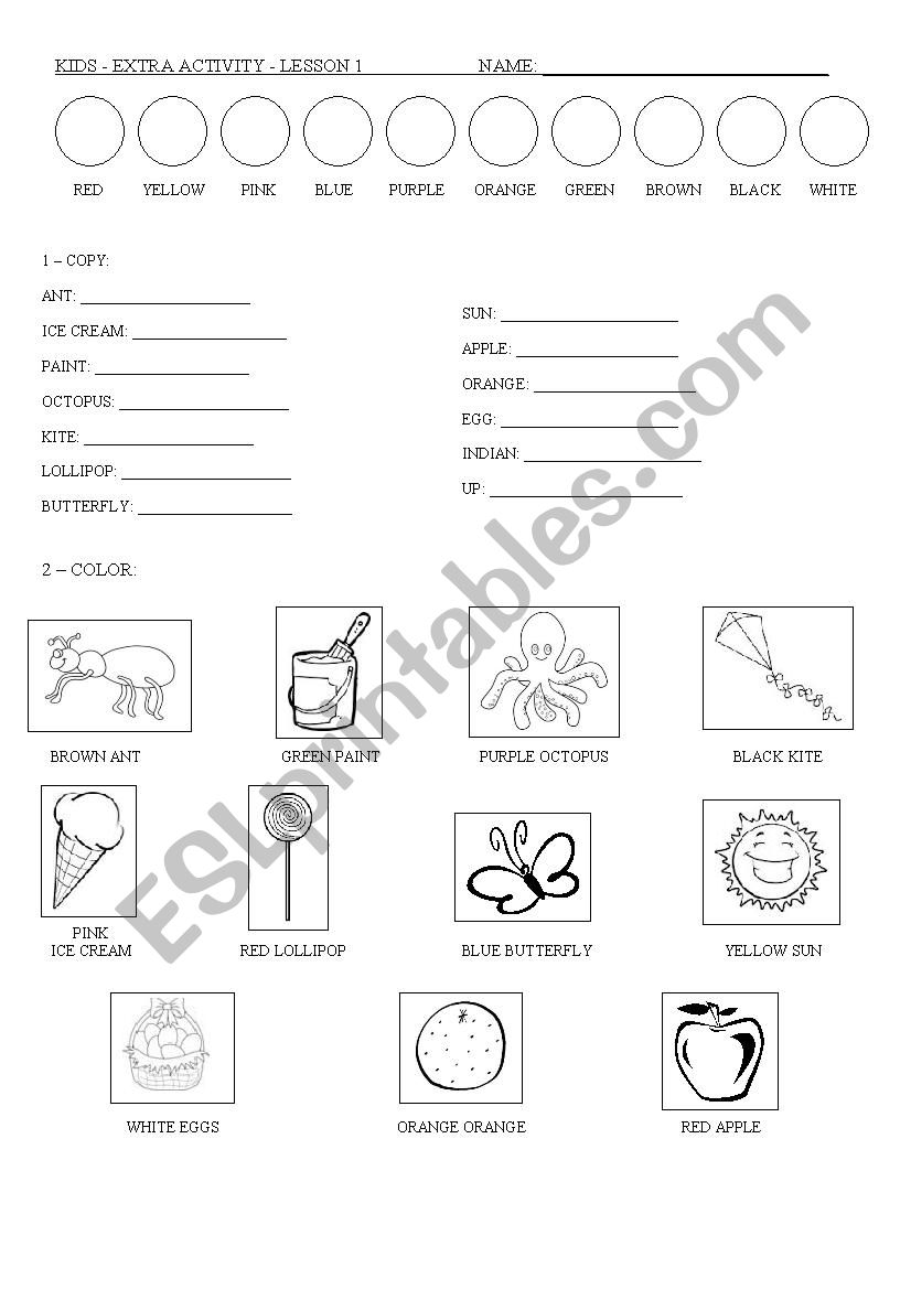 Colors and vocabulary worksheet