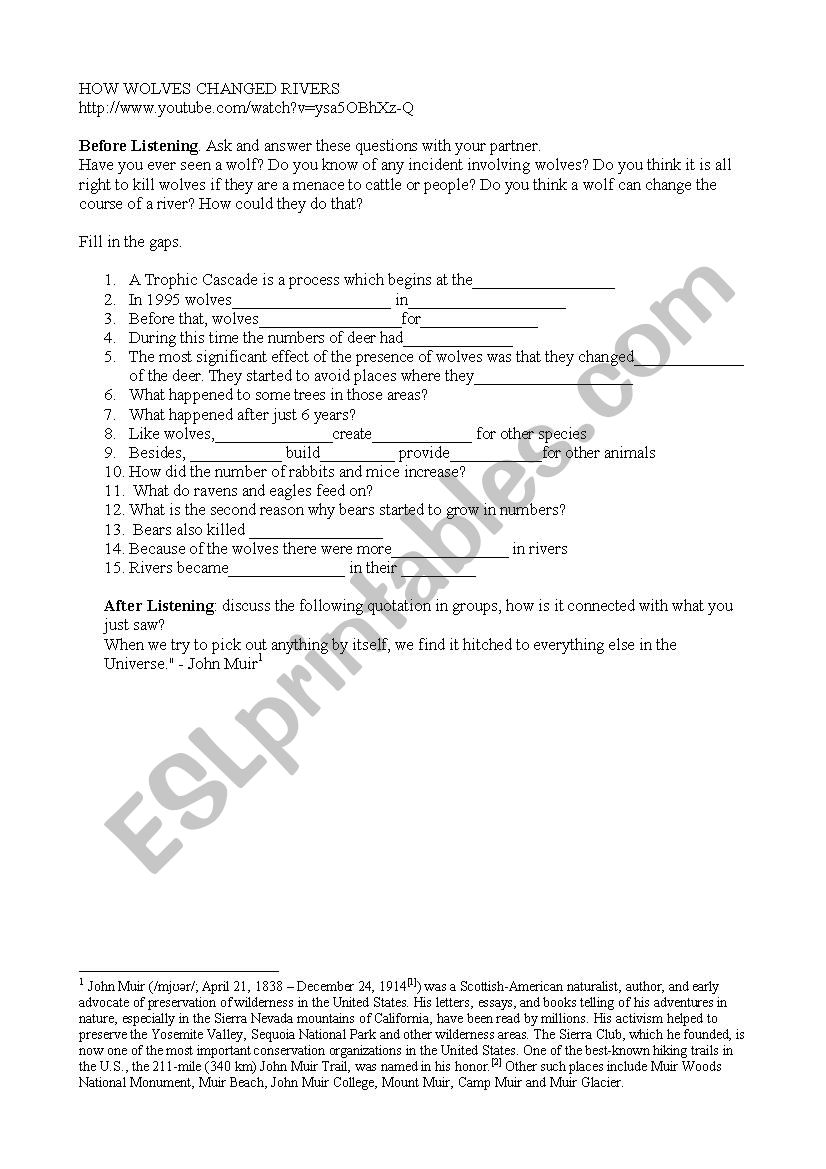 How wolves change rivers worksheet