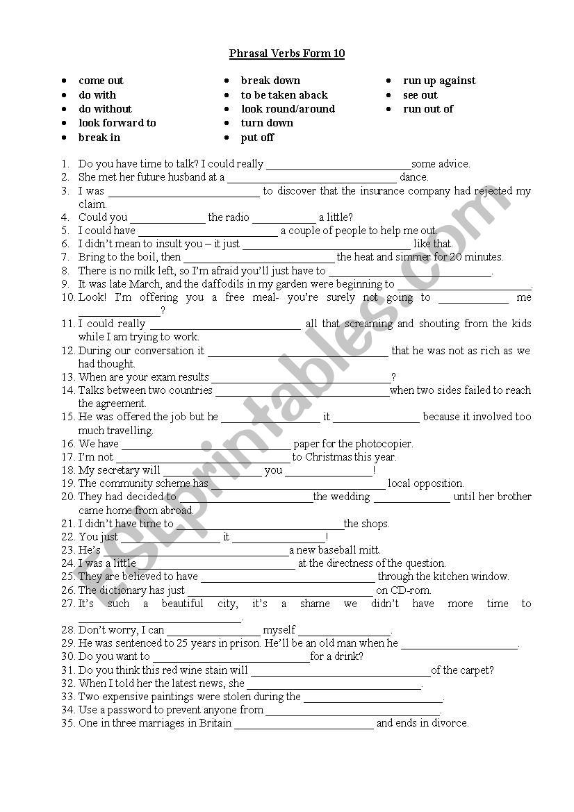 Phrasal verbs worksheet