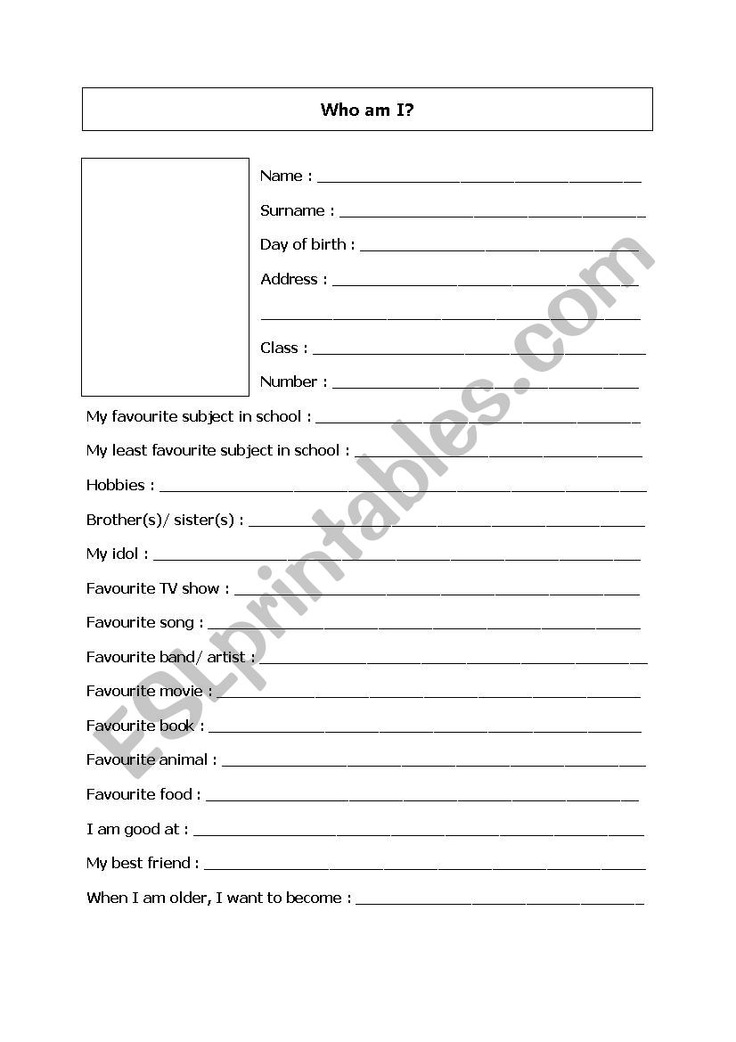 Who am I? worksheet