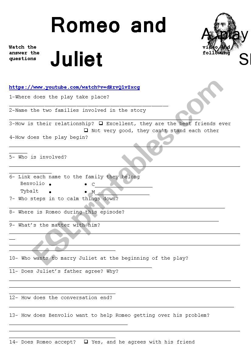 Romeo and Juliet  worksheet