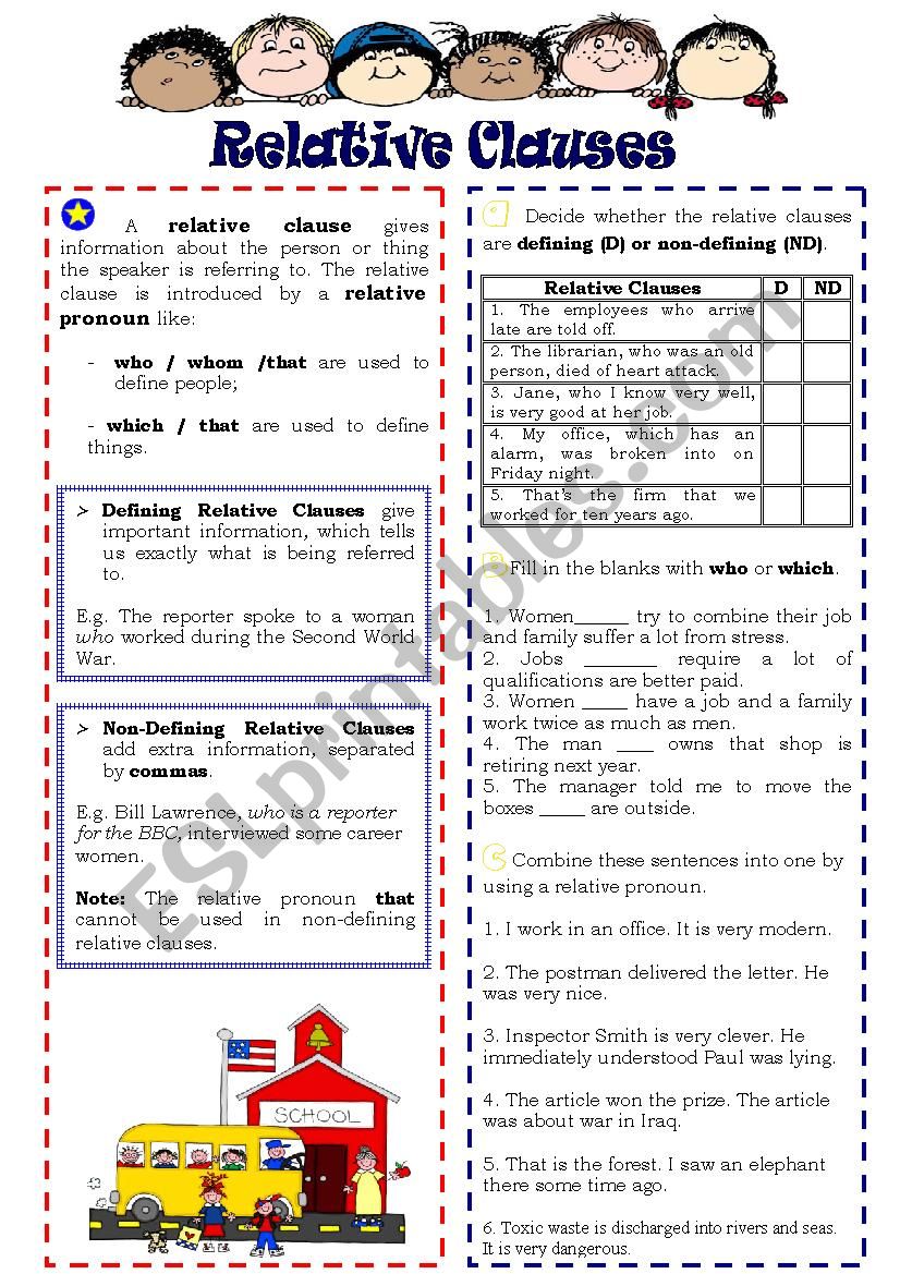 Relative Clauses worksheet