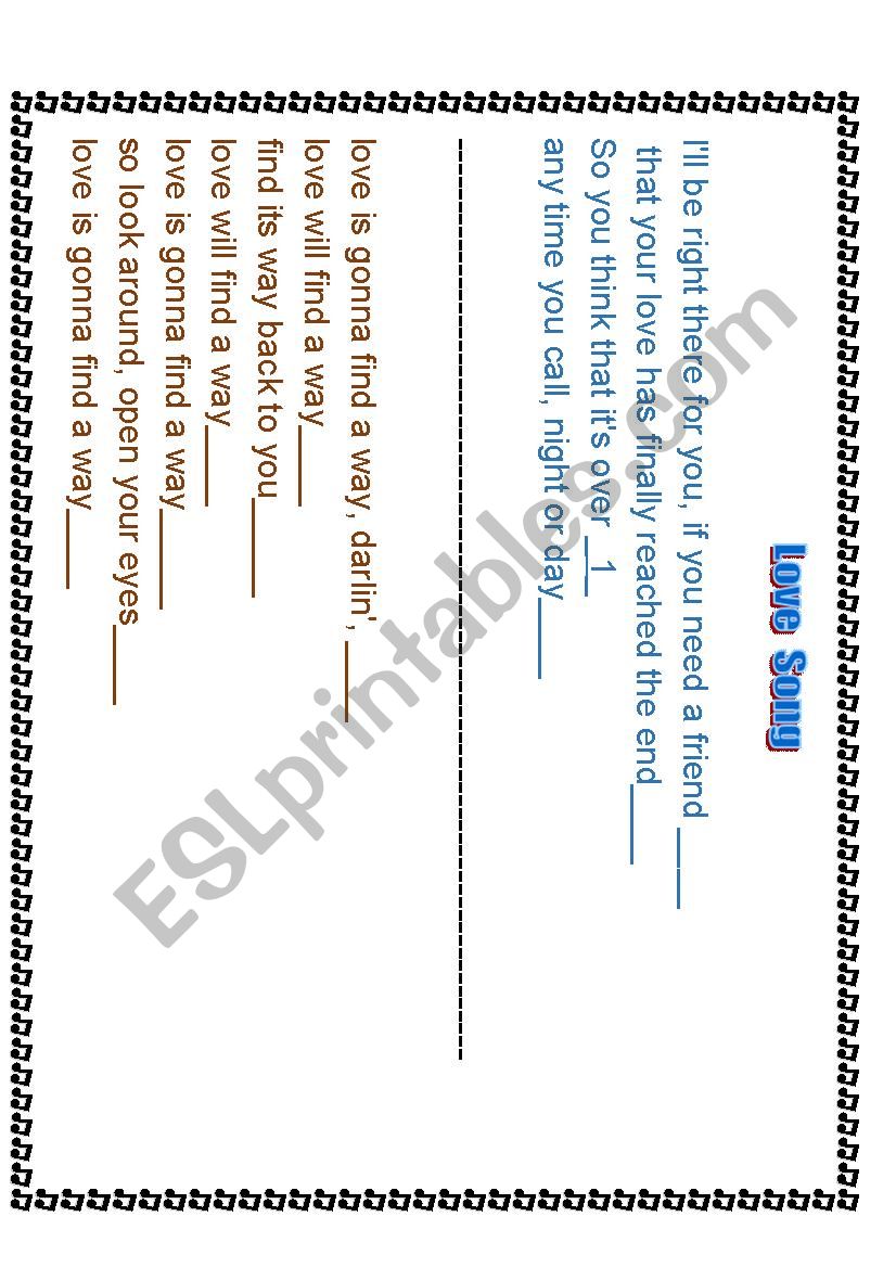 LOVE SONG- TESLA worksheet