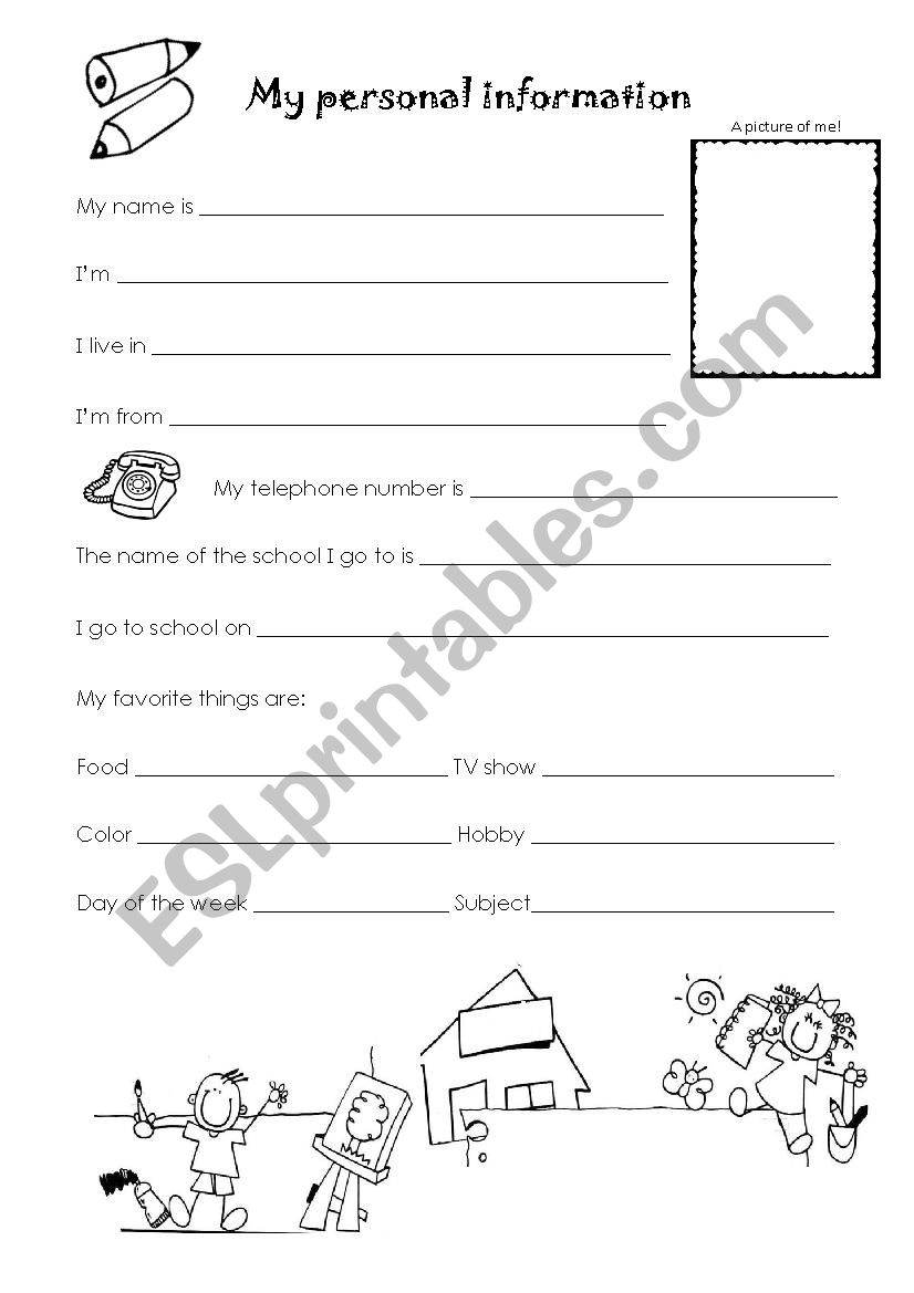 Personal Information worksheet