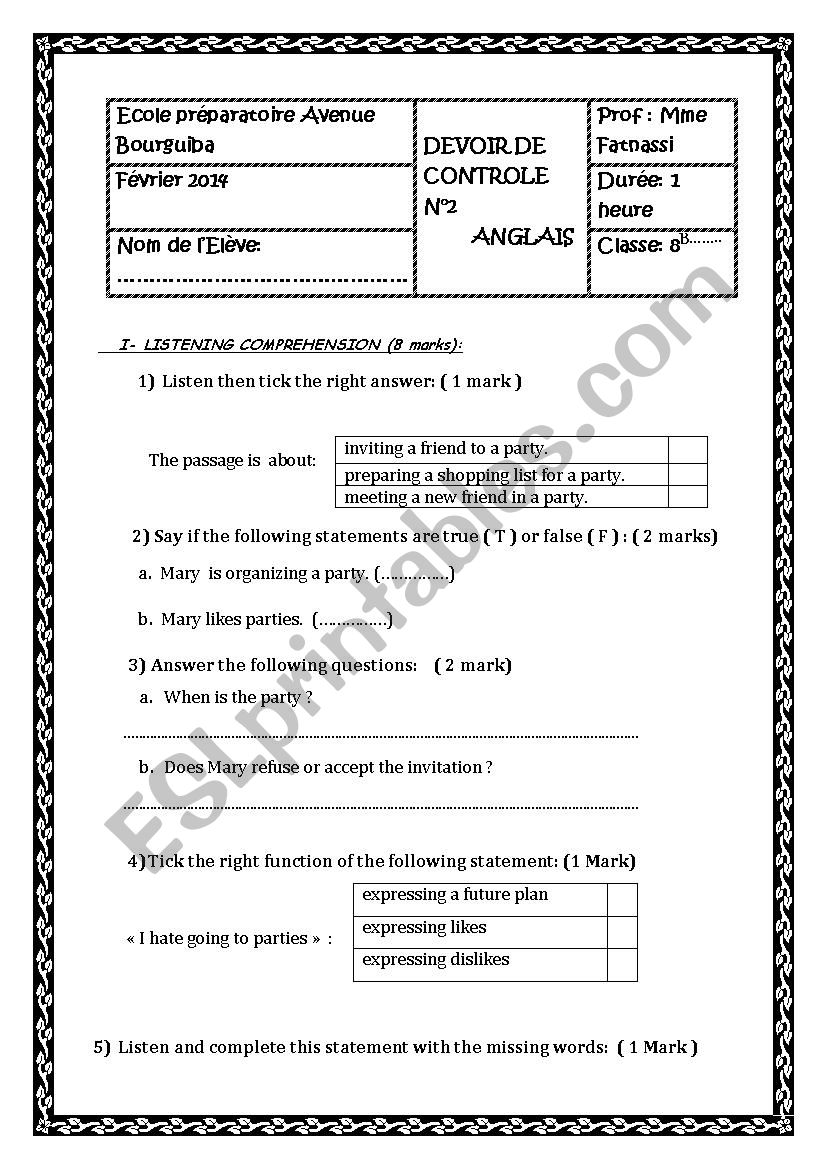 mid term test two worksheet