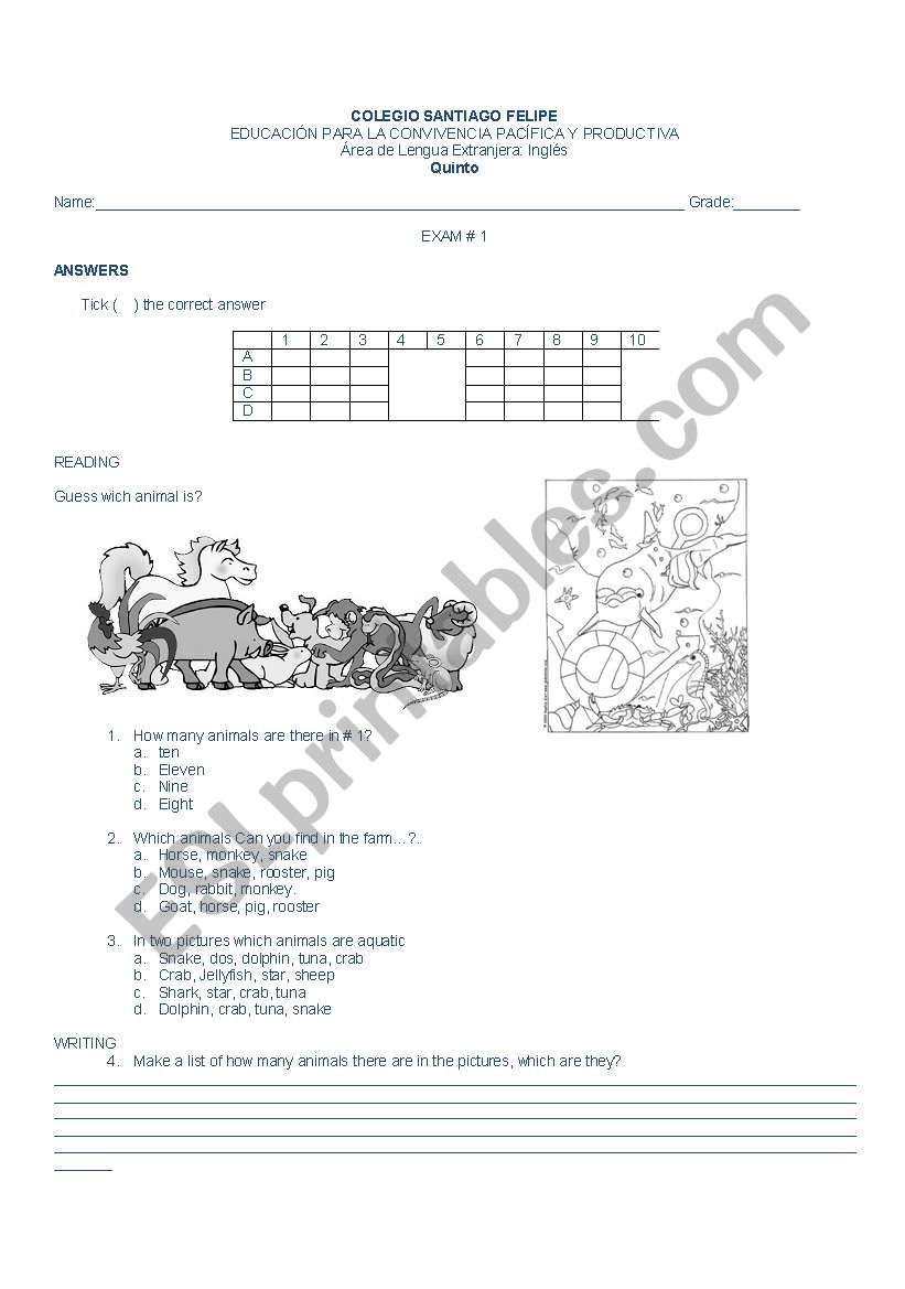 anIMALS worksheet