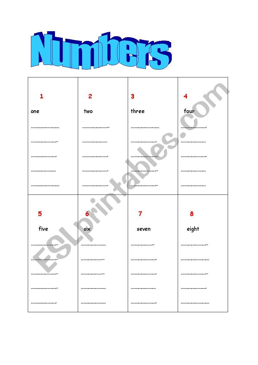 NUMBERS worksheet