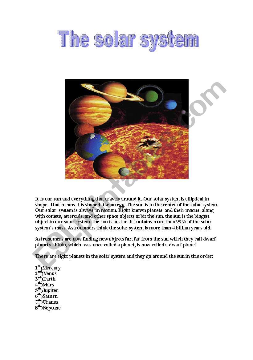 the solar system worksheet