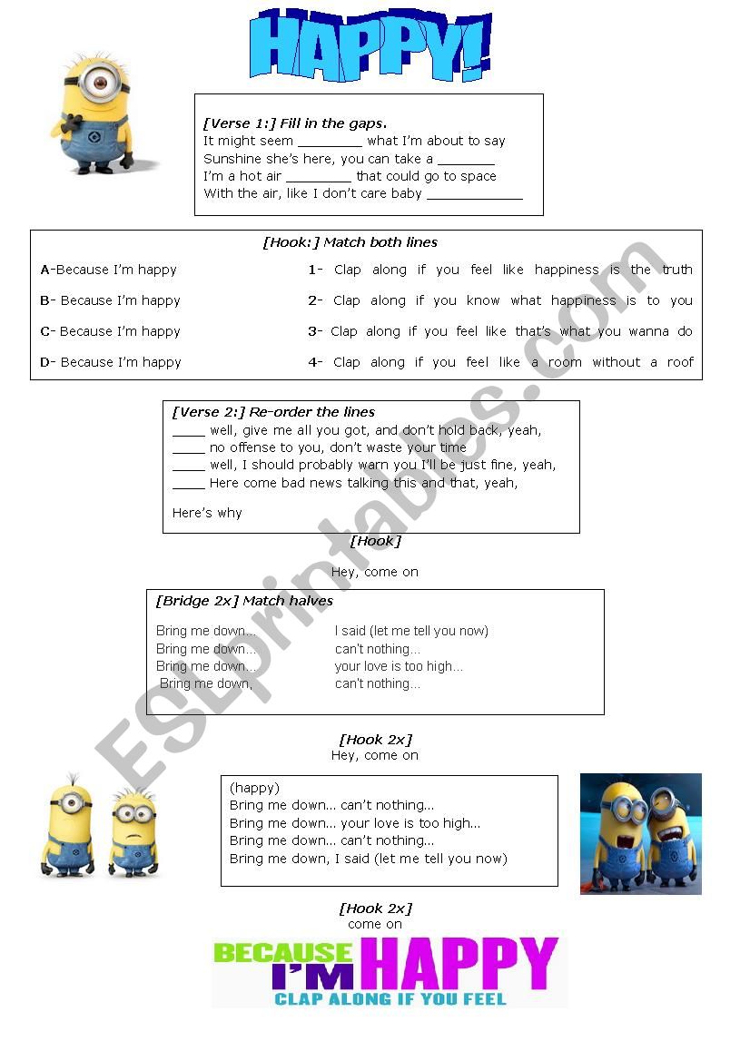 HAPPY. PHARREL WILLIAMS worksheet