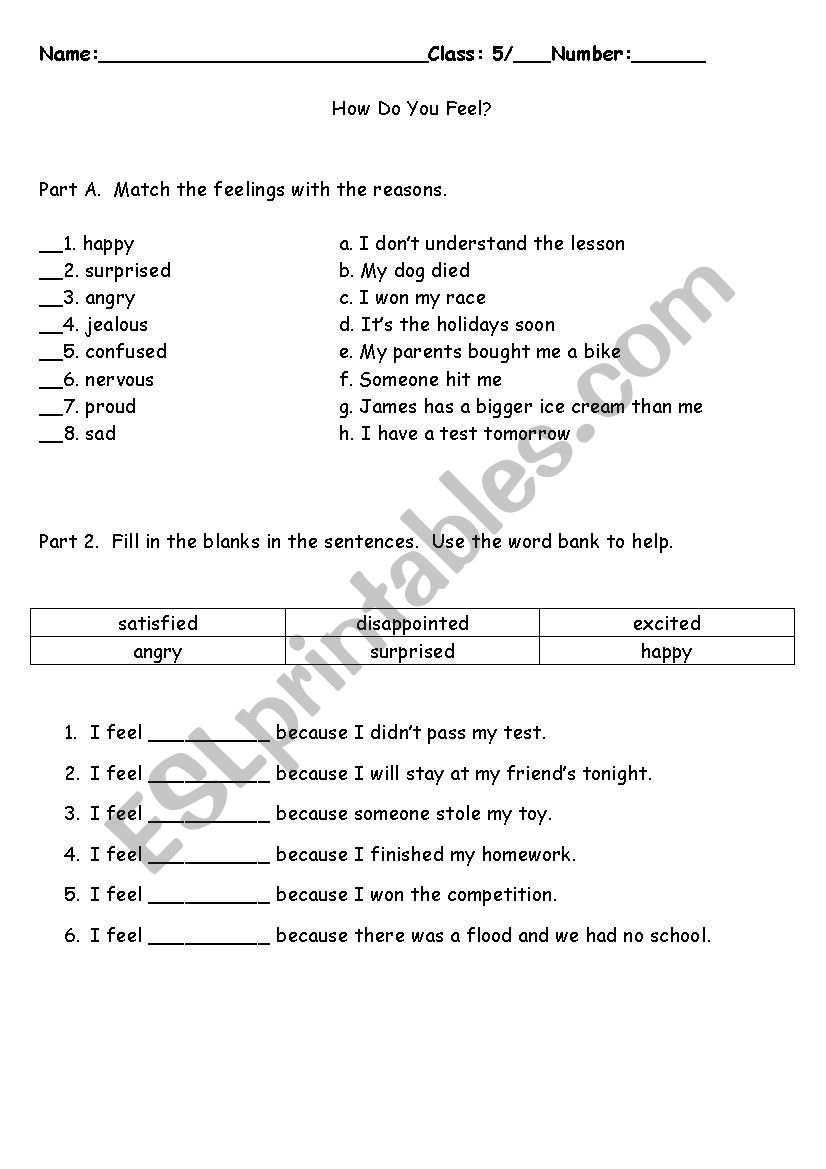 Feeling and Illness worksheet