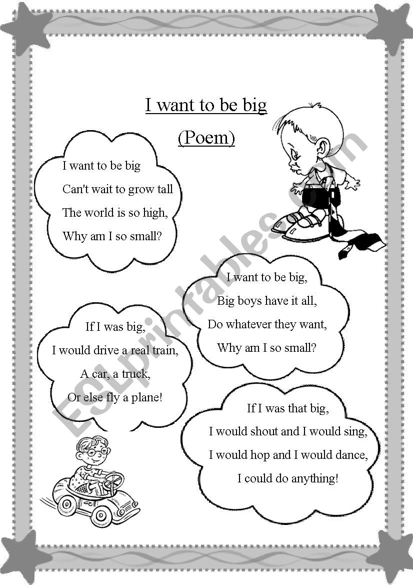 I want to be big worksheet