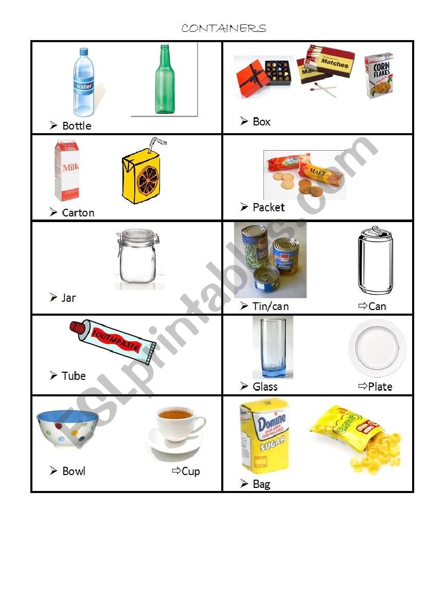 Containers worksheet