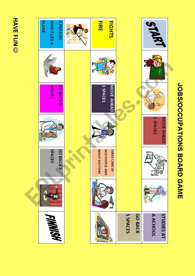 Board game about jobs worksheet
