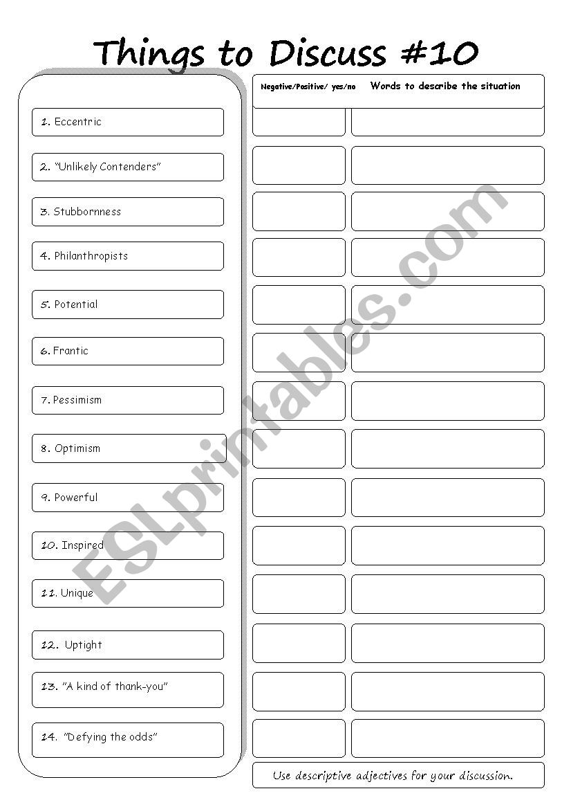 Things to Discuss #10 worksheet