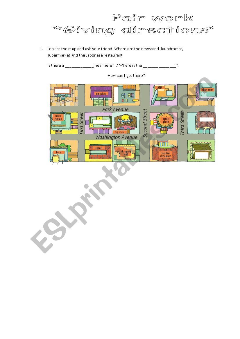 Giving direction Pair work worksheet