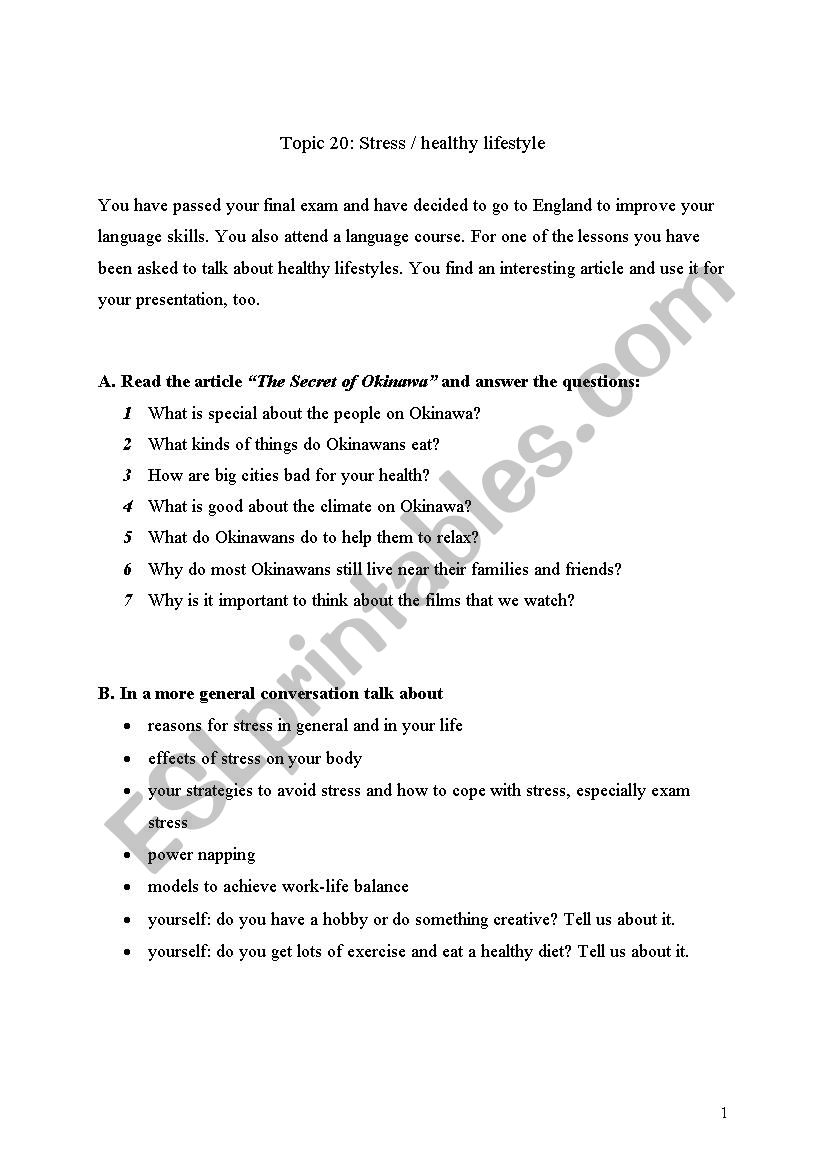 Stress & lifestyle worksheet