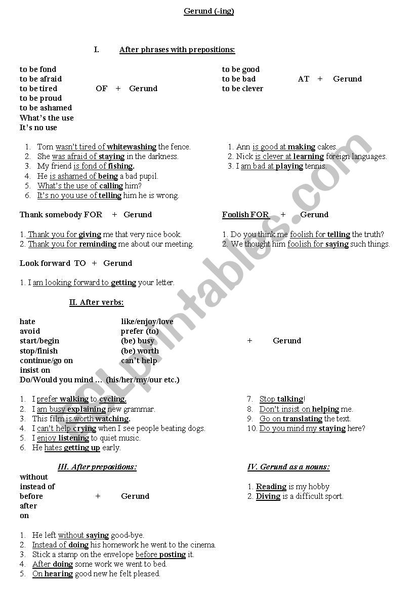 Gerund theory worksheet