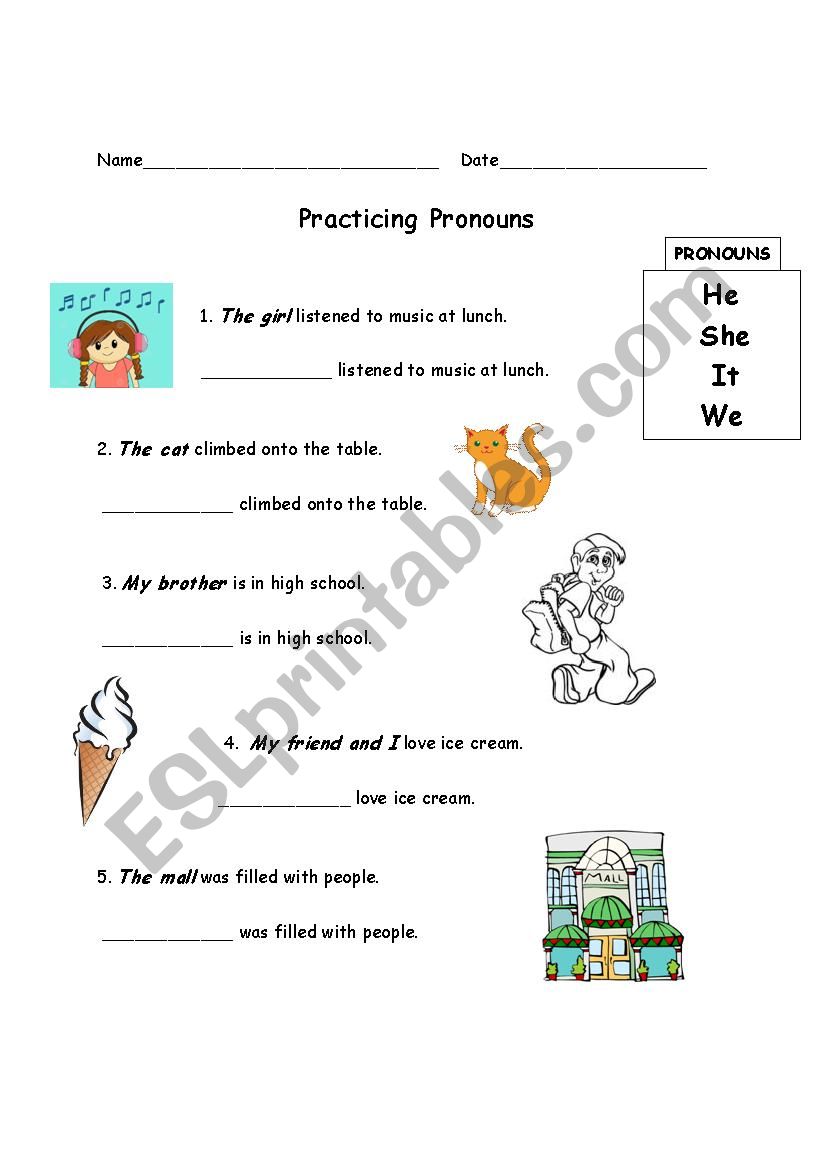 Practicing Pronouns worksheet