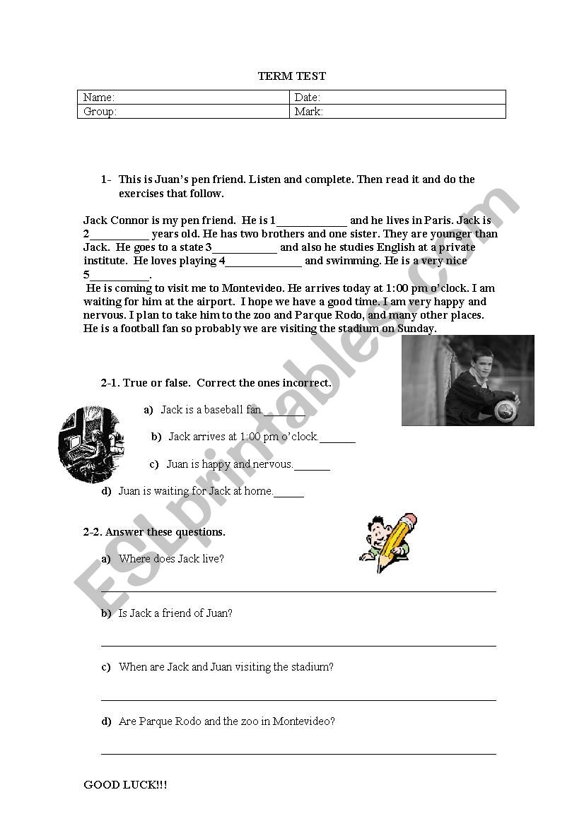 test first grade highschool worksheet