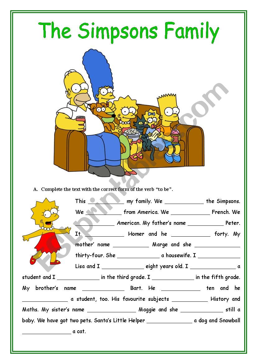 The Simpsons Family worksheet