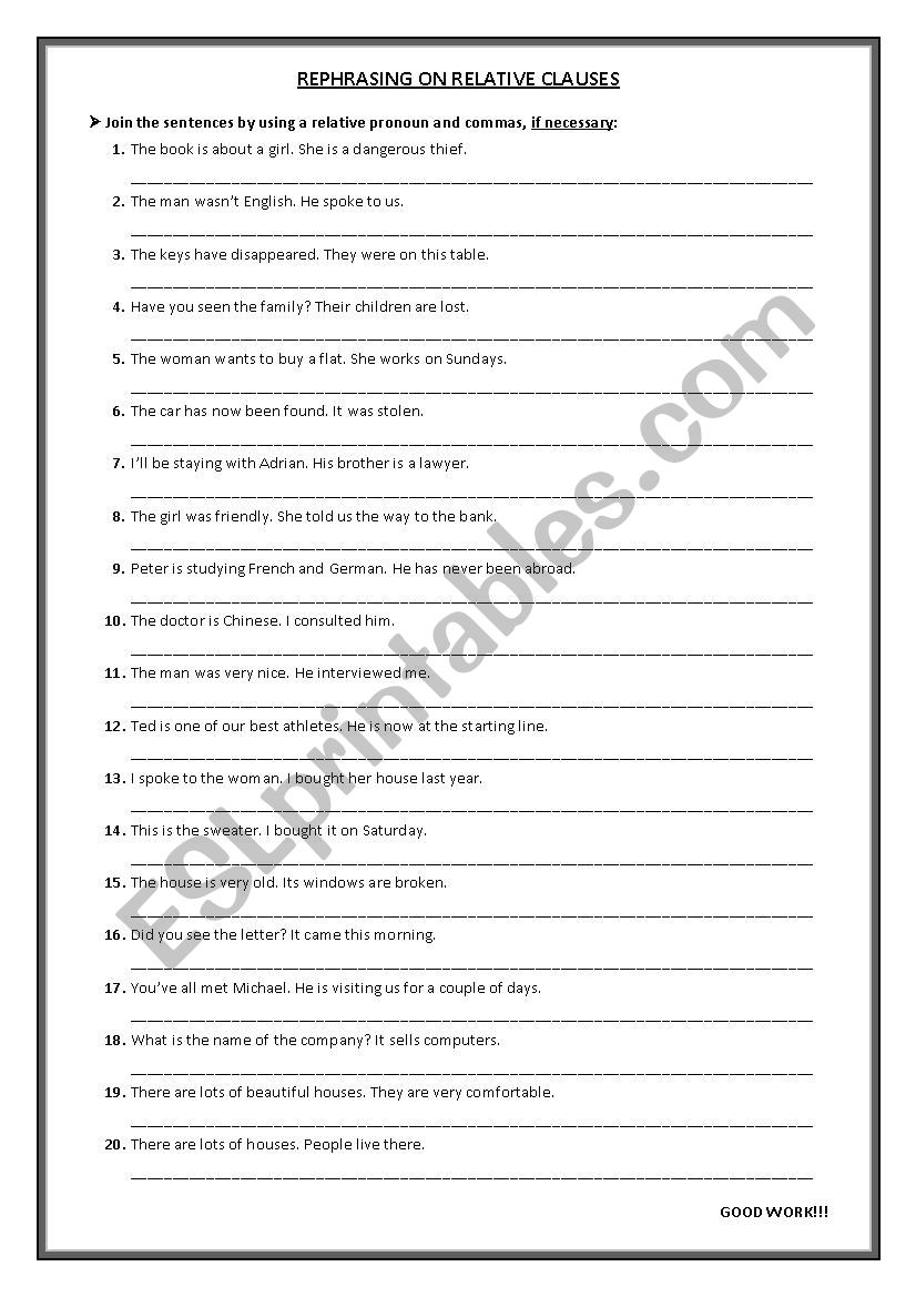 Relative clauses worksheet