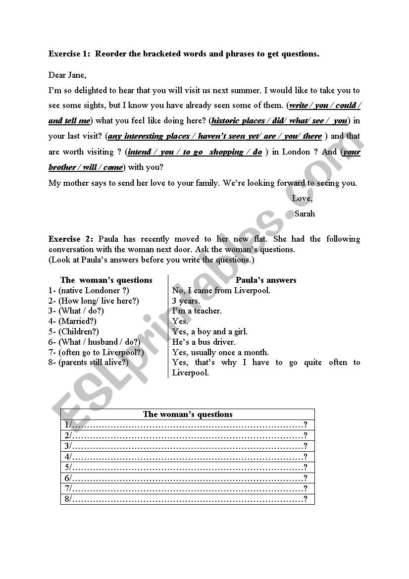 Questions Practice worksheet