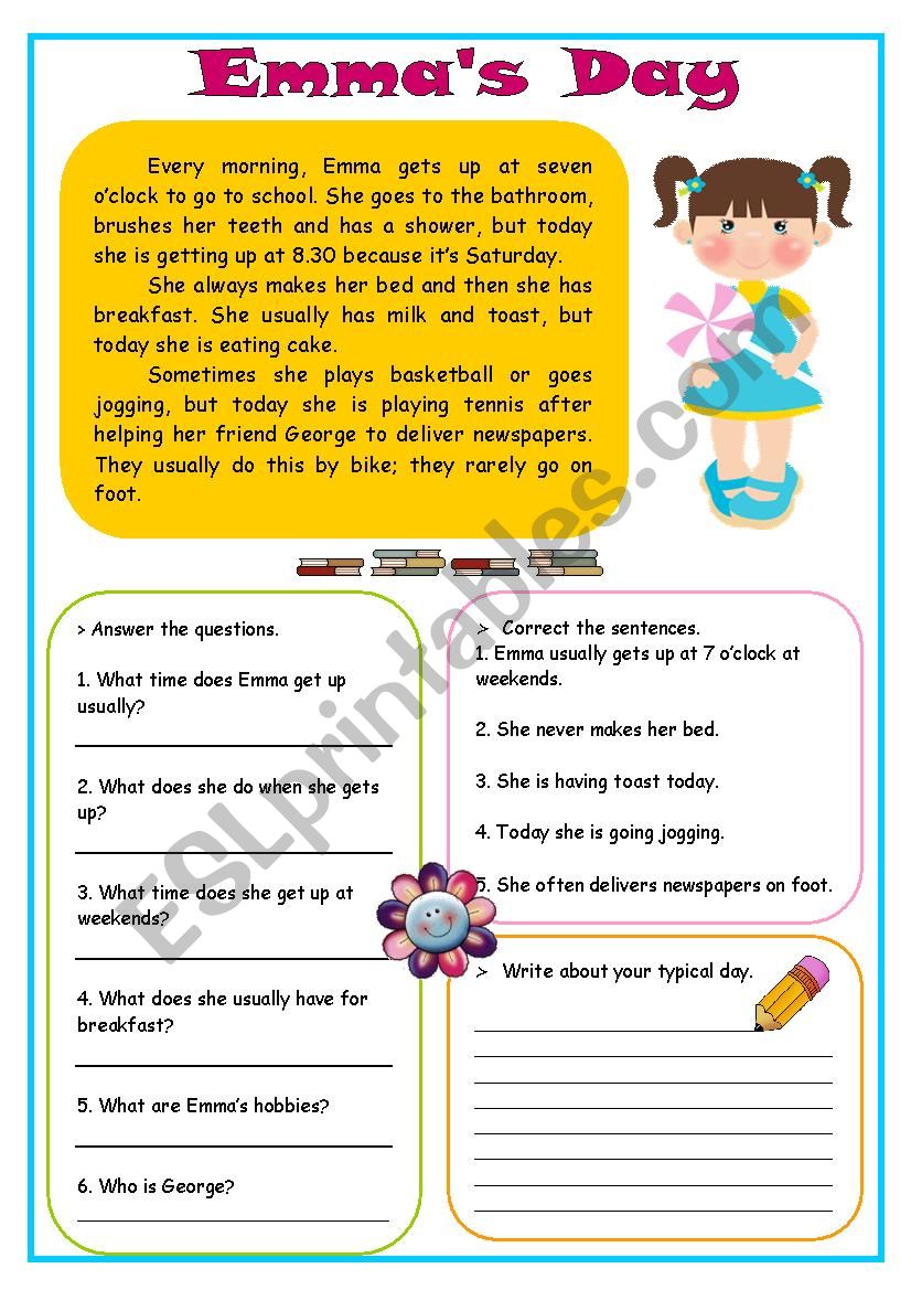 Emmas Day- reading comprehension