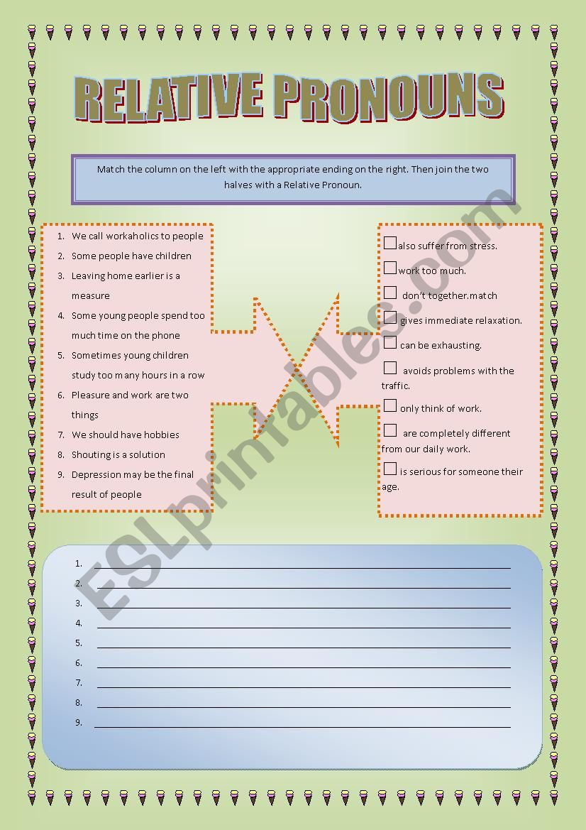 Relative Pronouns worksheet