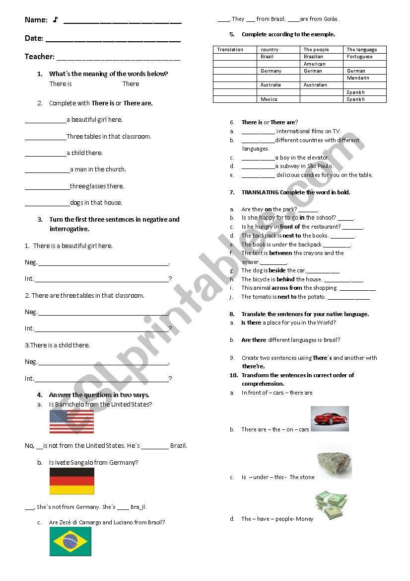 There + to be in neg, int and aff forms.