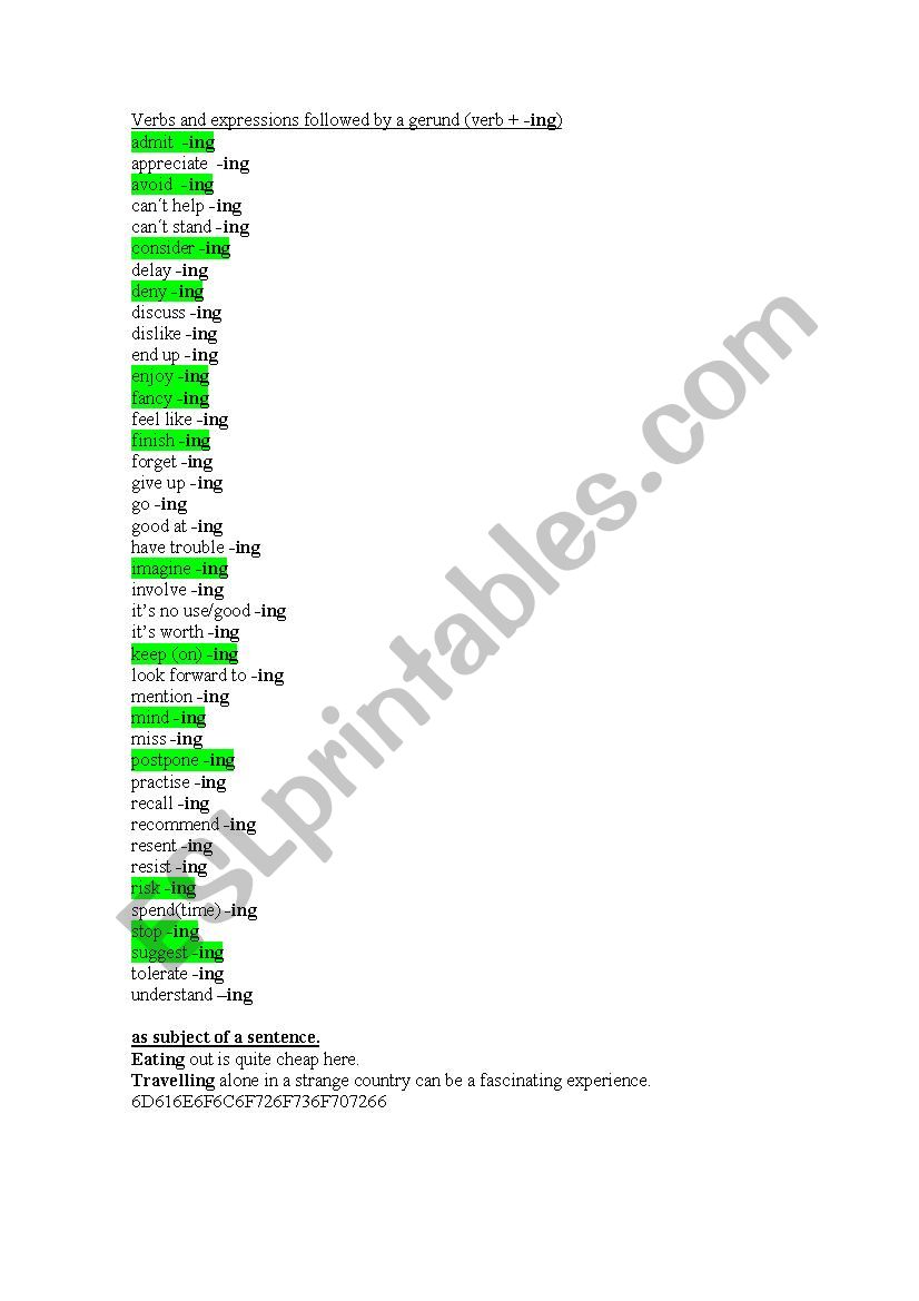 Gerund worksheet