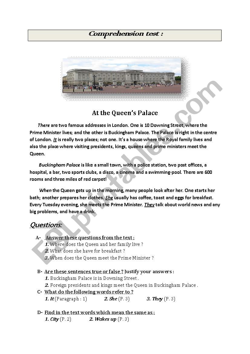 The QueenÂ´s house ! (Copmrehension Test)
