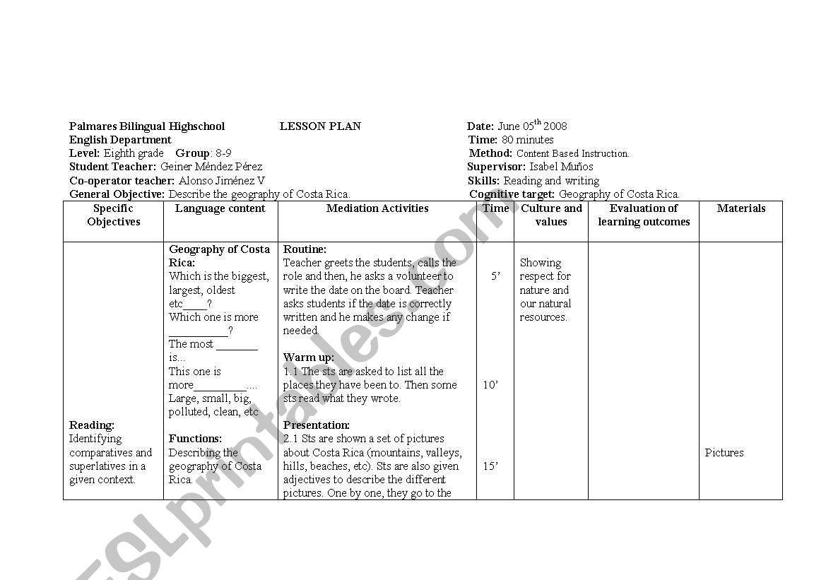 Describing places  worksheet