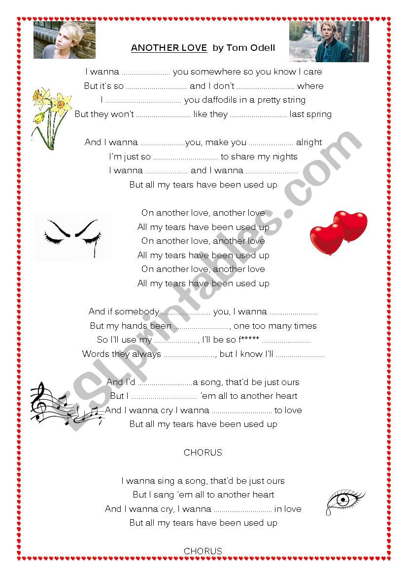 Another Love by Tom Odell worksheet