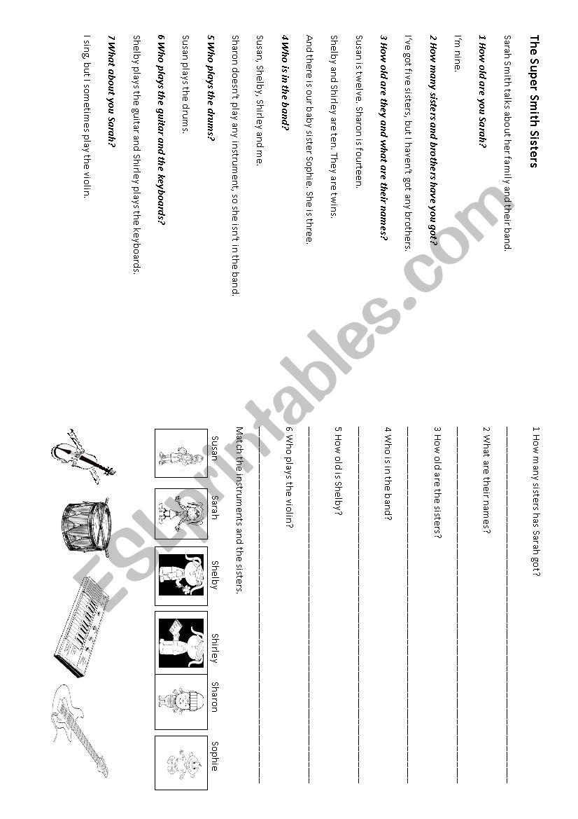 The super Smith sisters worksheet