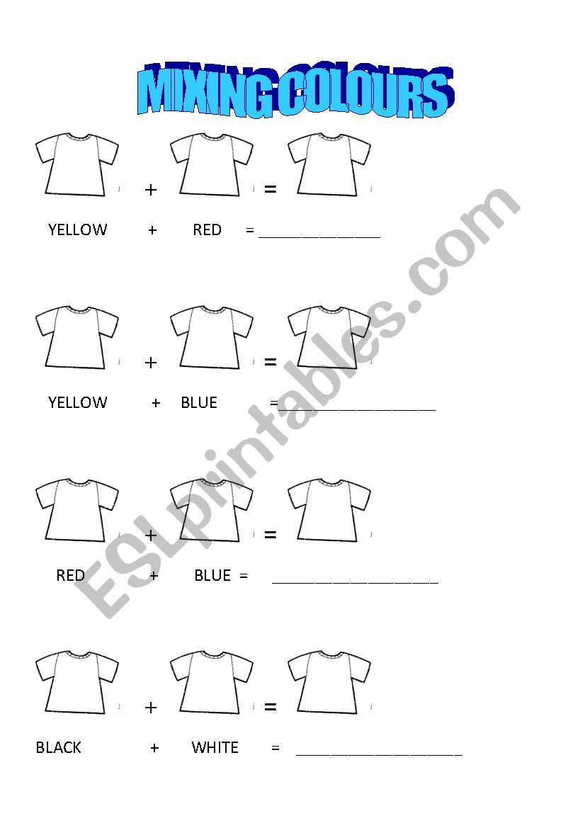 Mixing colours worksheet