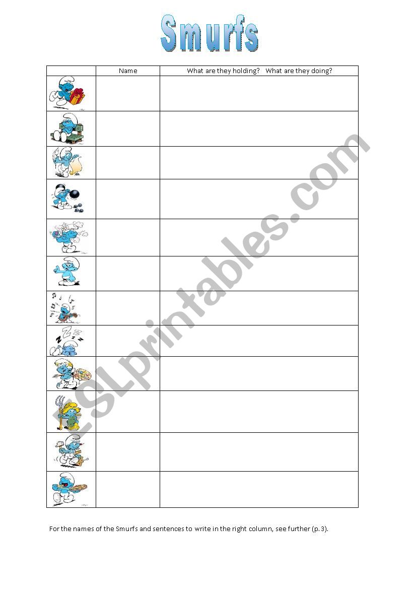 Smurfs worksheet