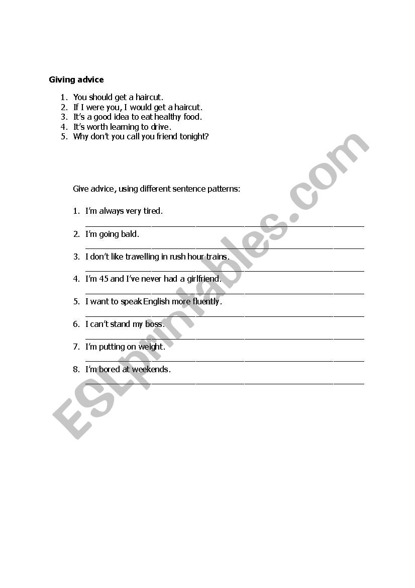 Giving Advice worksheet