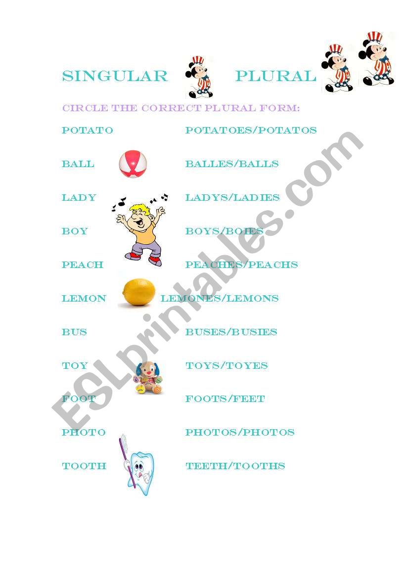 Plurals worksheet