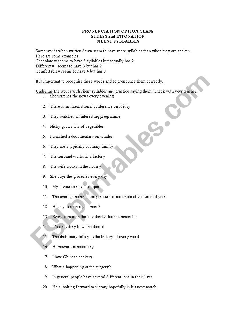 Silent Syllables Exercise worksheet