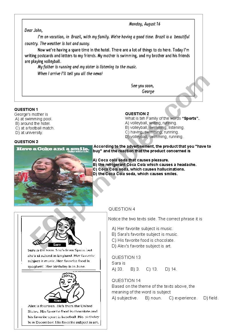 text and comprehension worksheet