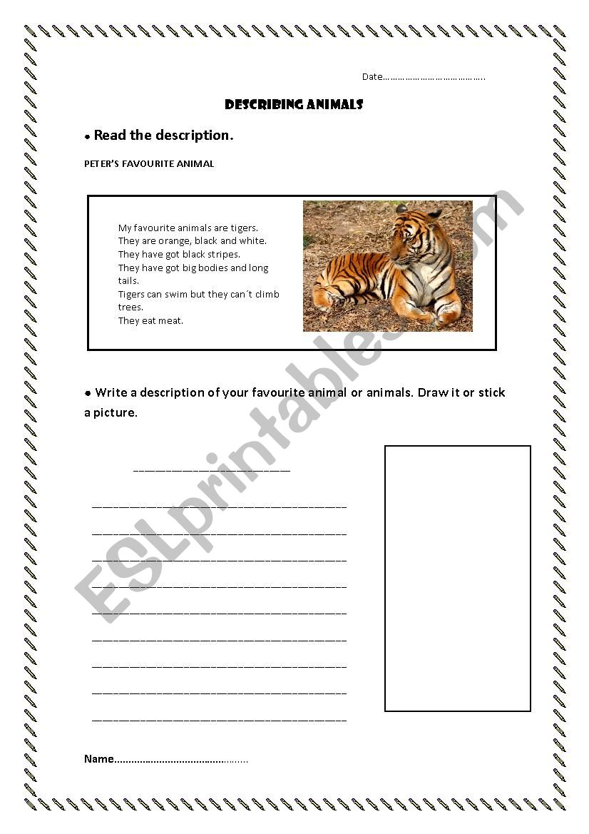 Describe your favorite animal worksheet