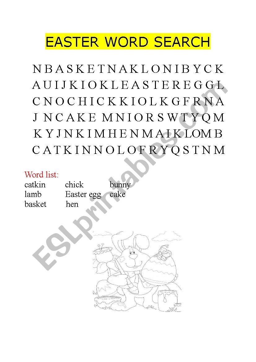 Easter word search worksheet