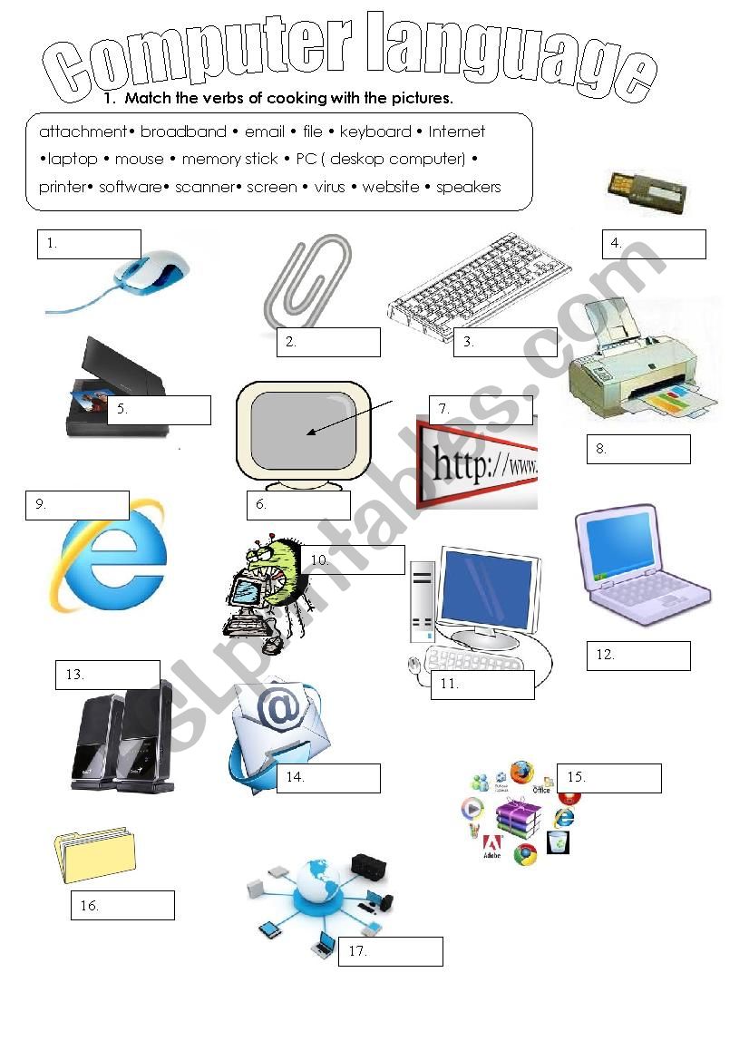 Computer Language Pictionary worksheet