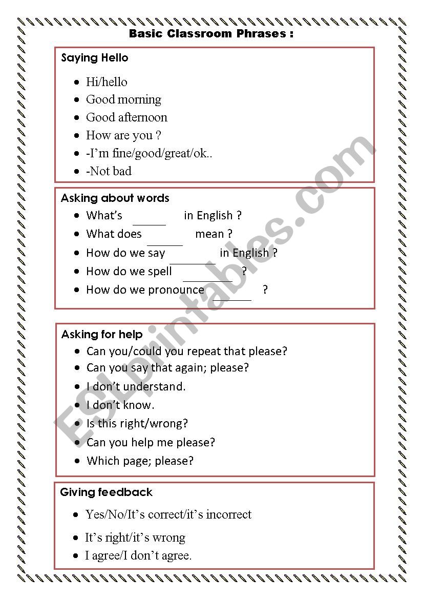 Classroom phrases 1 worksheet
