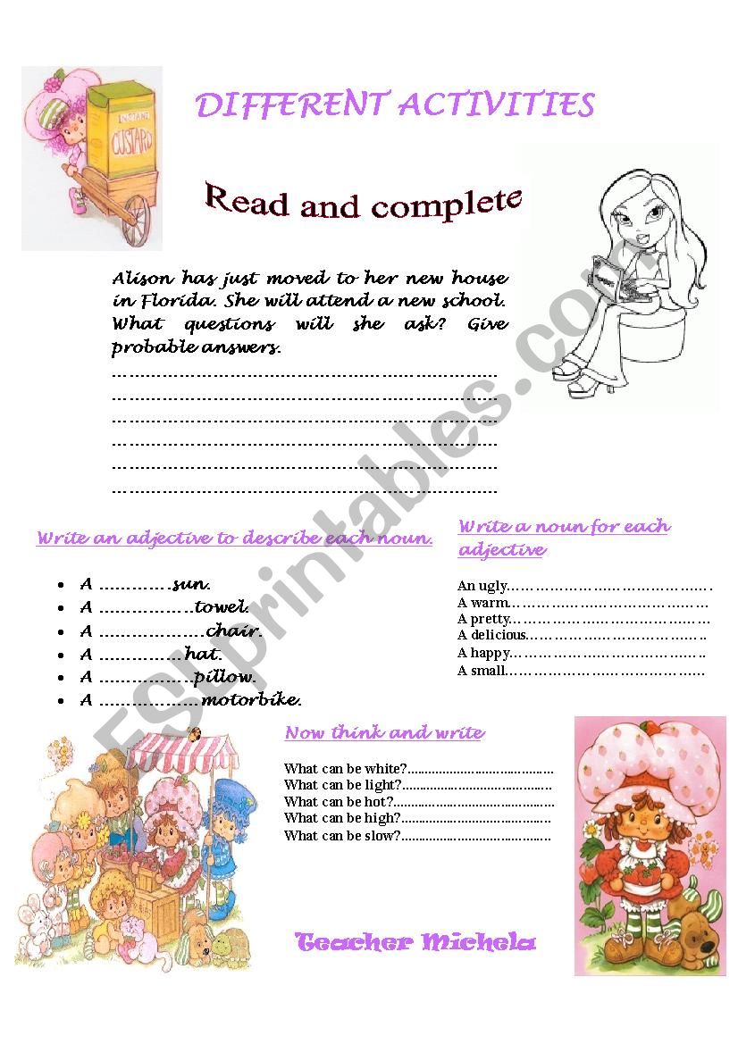 Different activities worksheet