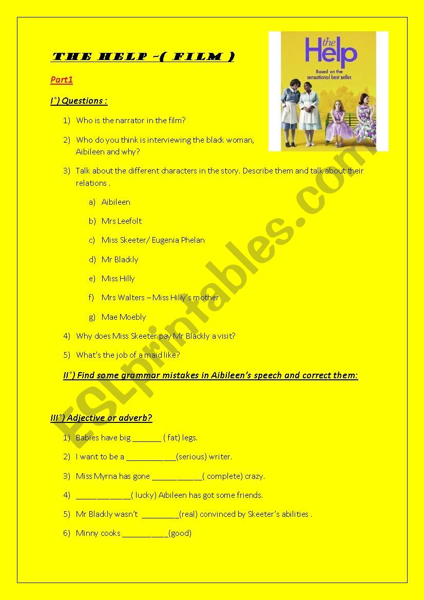 Film : The Help part1 worksheet