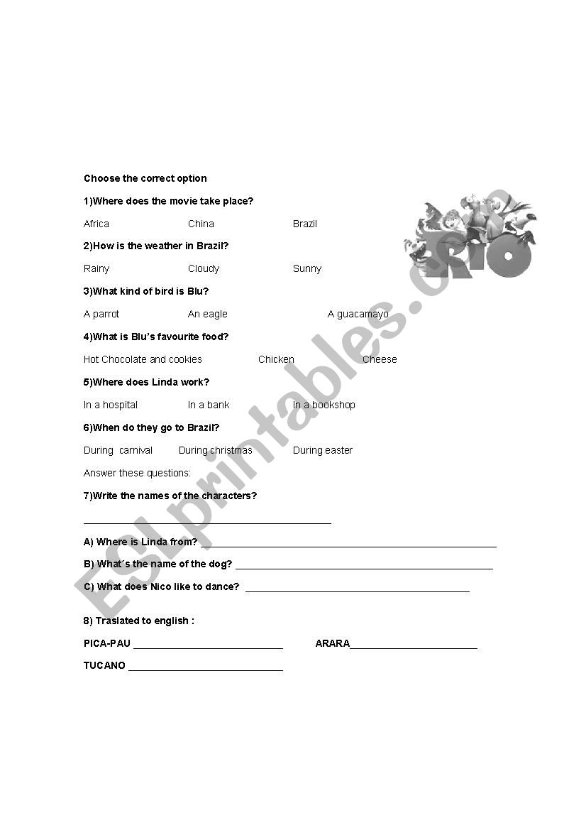 Movie Rio Worksheet worksheet