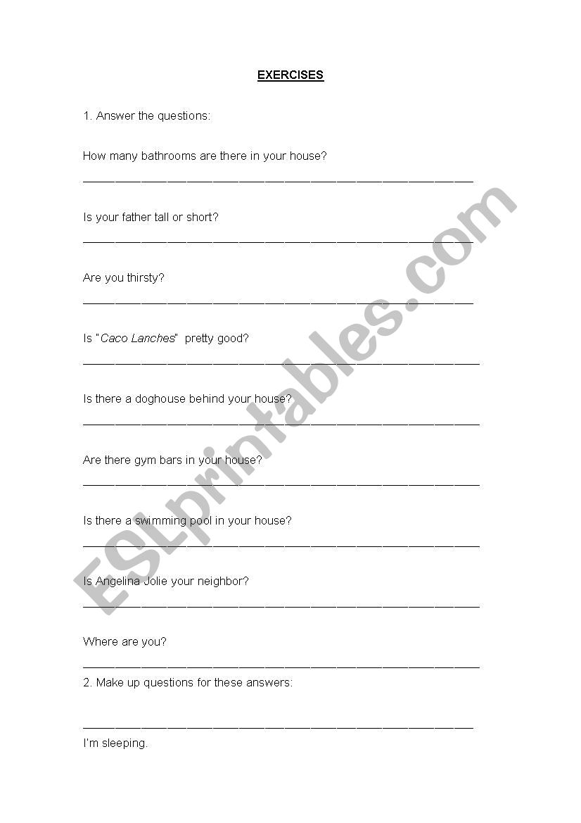 Answer and make up questions worksheet