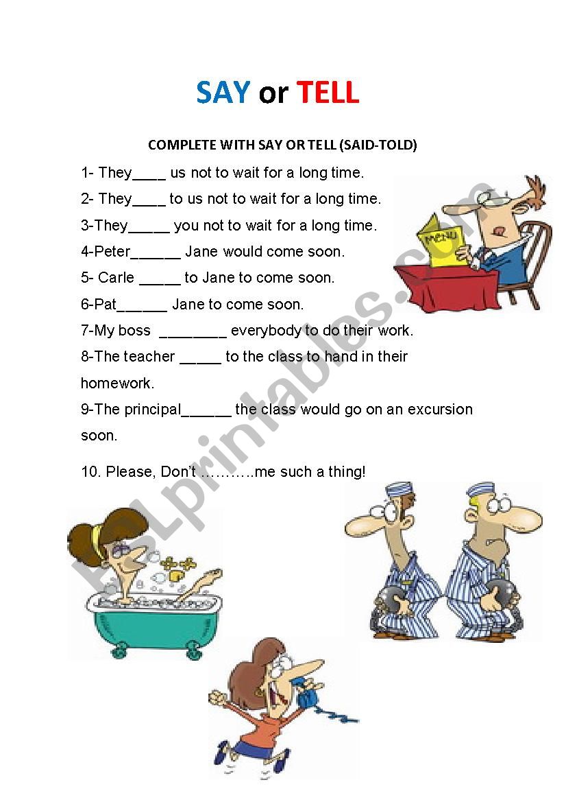 SAY or TELL worksheet