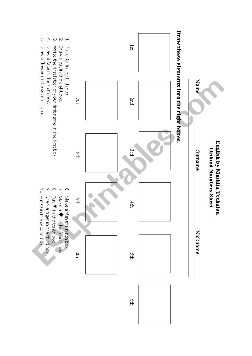 Ordinal Numbers worksheet